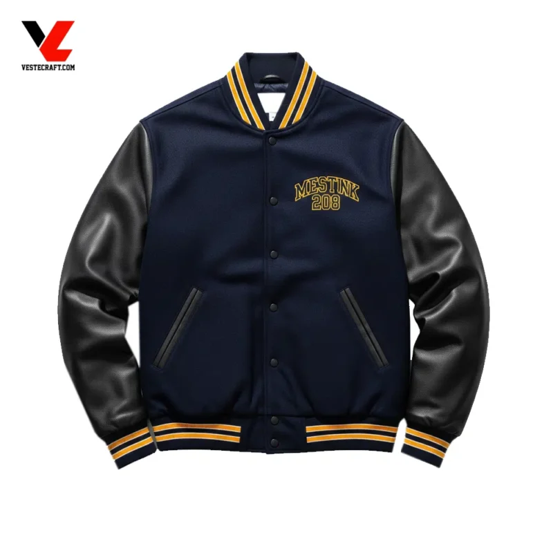 Navy Wool Body and Black Sheep Leather Sleeve Jacket